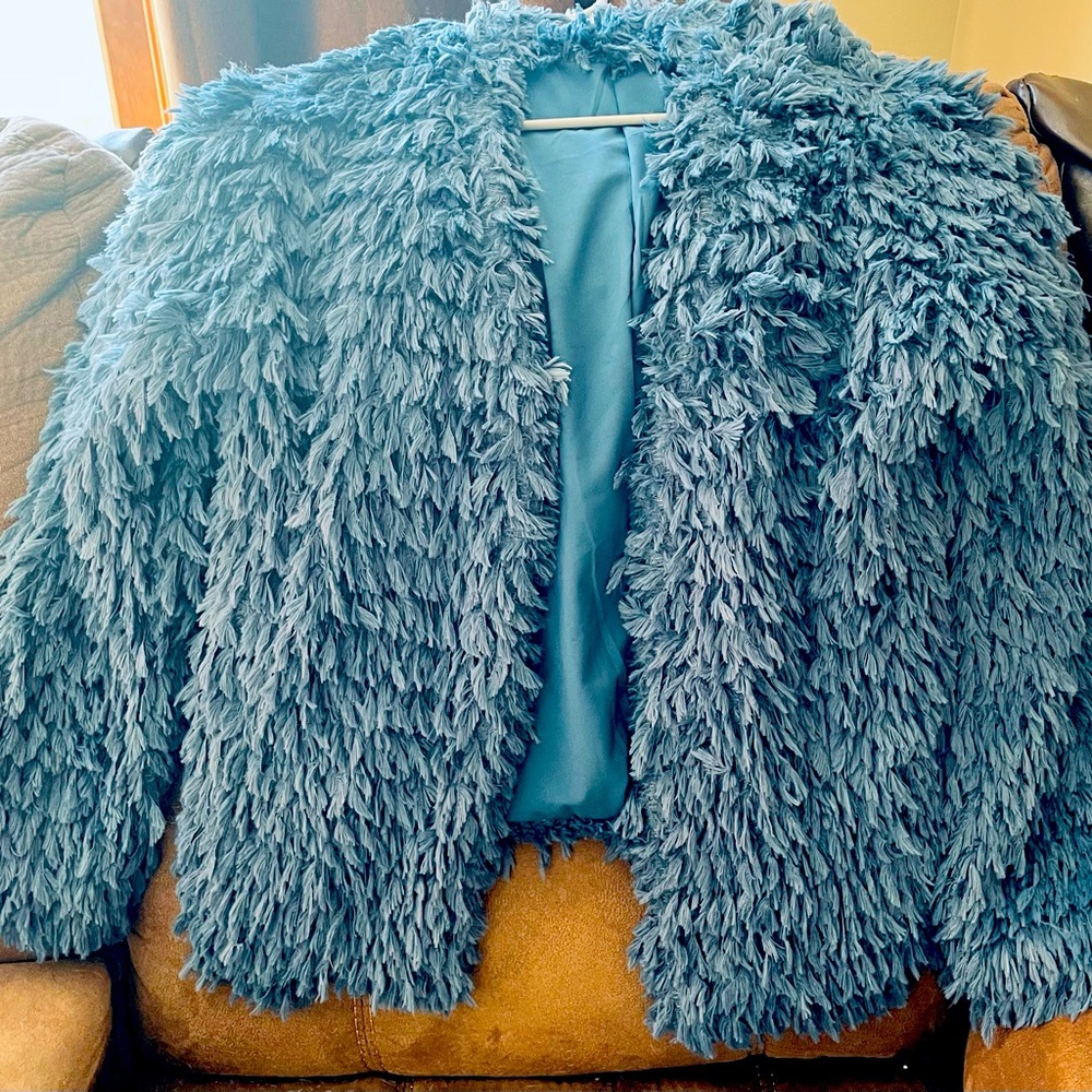 Mystree Blue Shaggy Wild Lapel Jacket Size Large